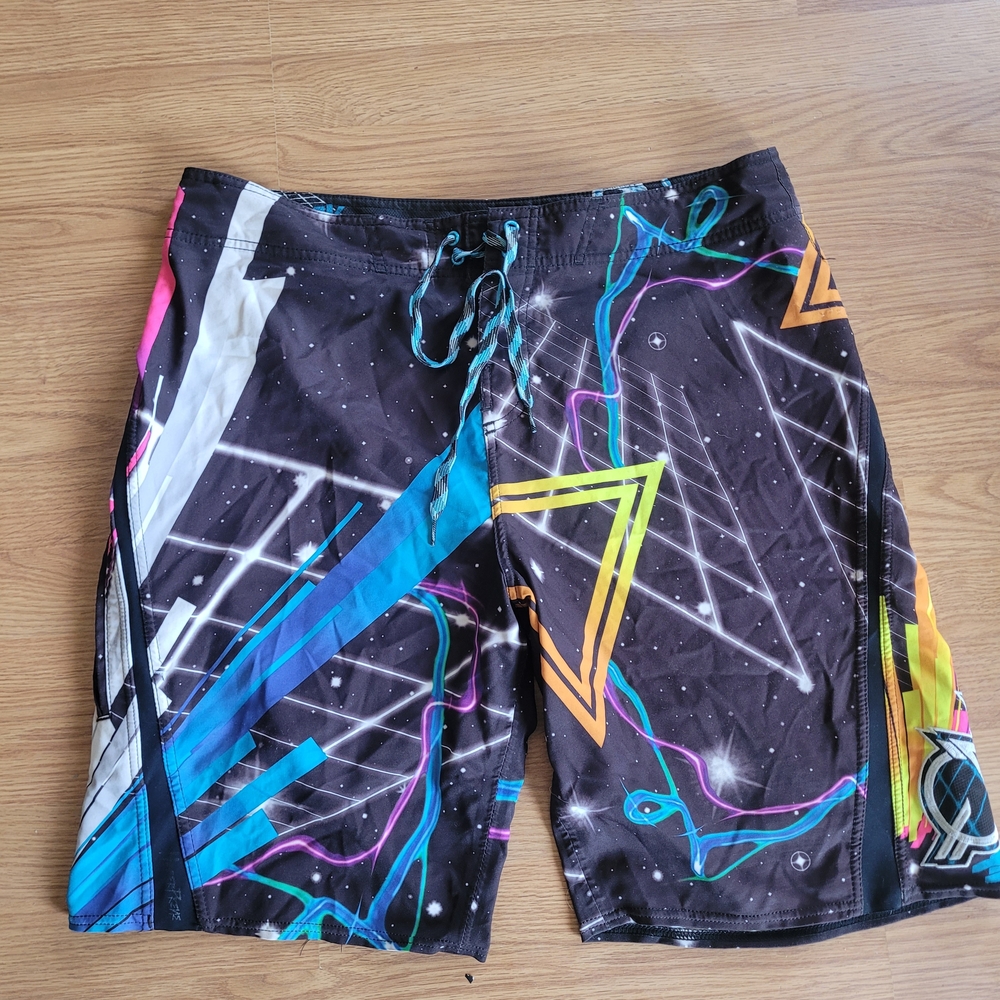 Vintage O'Neill Superfreak Neon Geometric Swimming BoardShorts Beach Y2K Summer